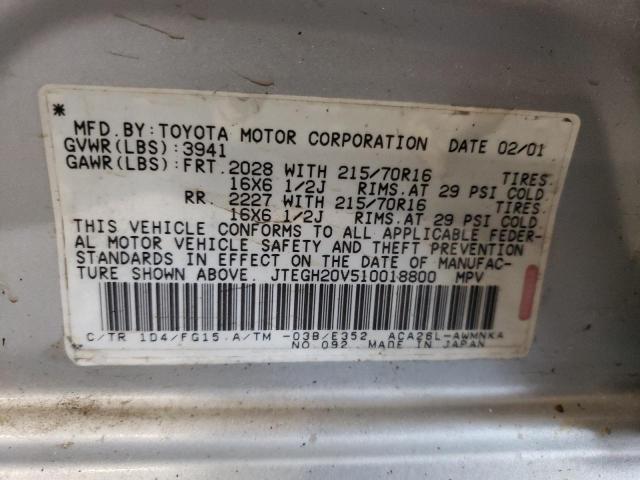 2001 Toyota Rav4 VIN: JTEGH20V510018800 Lot: 54627923