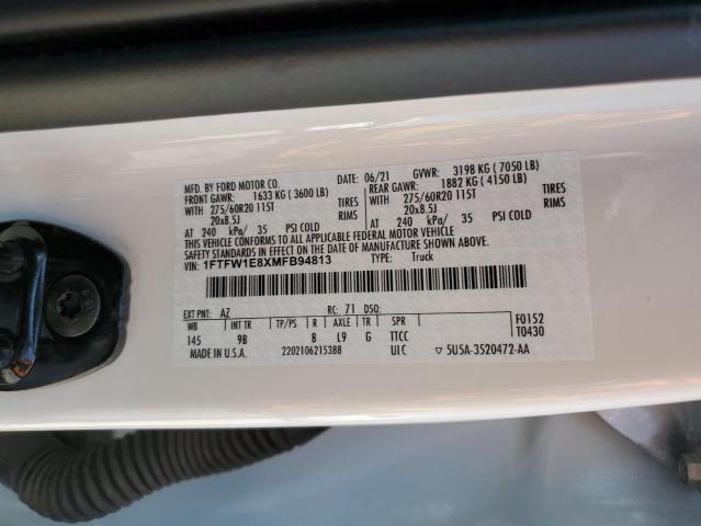 1FTFW1E8XMFB94813 Ford F150 Supercrew