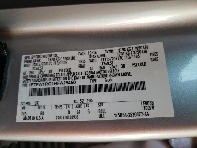 1FTFW1RG1HFA25450 Ford F150 Raptor