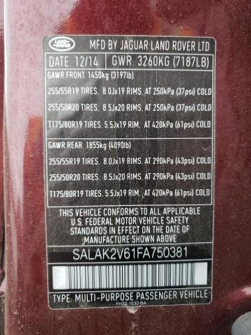SALAK2V61FA750381 Land Rover Lr4 Hse Luxury