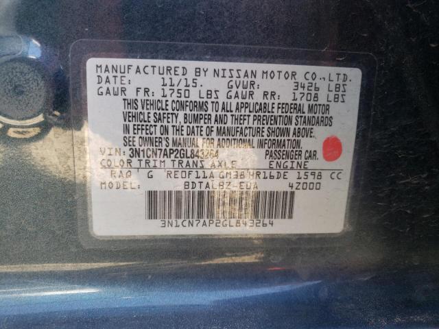 3N1CN7AP2GL843264 Nissan VERSA S