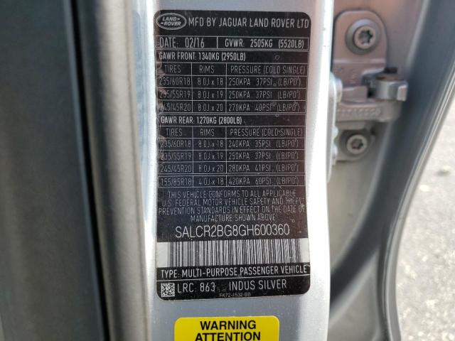 SALCR2BG8GH600360 Land Rover Discovery Sport Hse