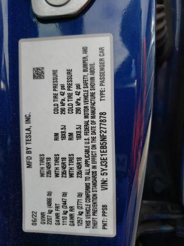 5YJ3E1EB5NF277878 Tesla MODEL 3