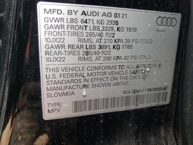 2021 AUDI Q8 PREMIUM - WA1EVAF17MD032482