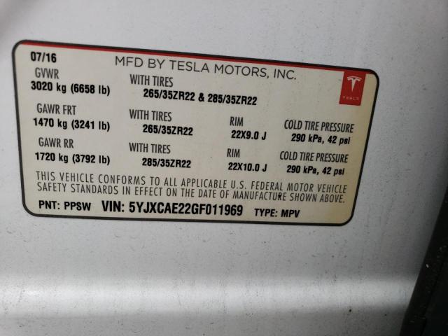 5YJXCAE22GF011969 Tesla MODEL X