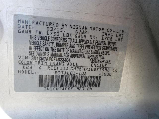 3N1CN7AP0FL923404 Nissan VERSA S