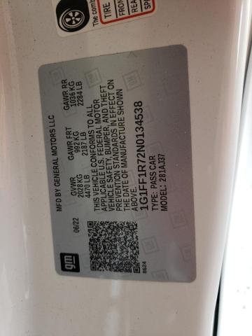 2022 CHEVROLET CAMARO LT1 1G1FF1R72N0134538