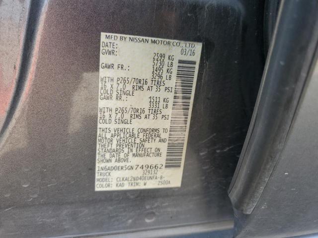 1N6AD0ER5GN749662 Nissan FRONTIER S
