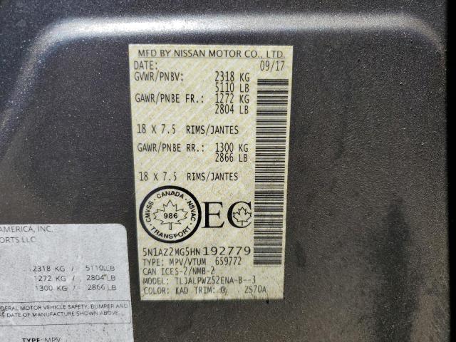 5N1AZ2MG5HN192779 Nissan MURANO S