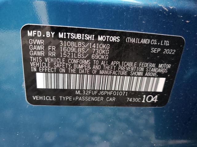 2023 Mitsubishi Mirage G4 Es VIN: ML32FUFJ6PHF01071 Lot: 55801253