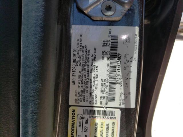 3FA6P0T91KR224029 2019 FORD FUSION, photo no. 12