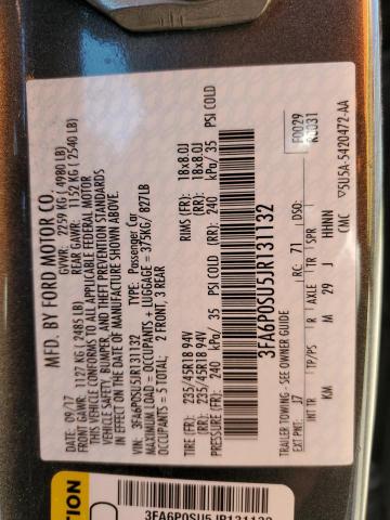 3FA6P0SU5JR131132 Ford Fusion Titanium/platinum Phev