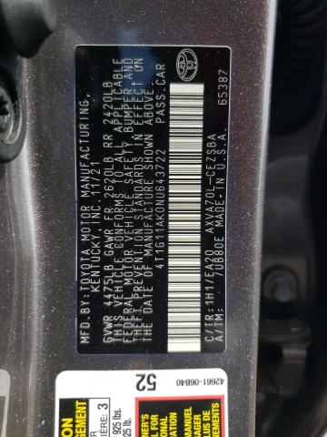 4T1G11AK0NU643722 Toyota CAMRY SE