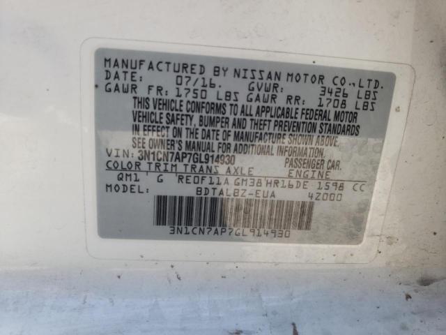 3N1CN7AP7GL914930 Nissan VERSA S