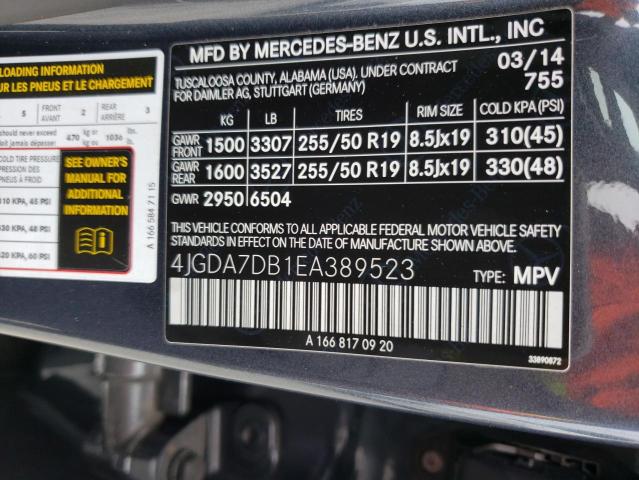 VIN 4JGDA7DB1EA389523 2014 Mercedes-Benz ML-Class, ... no.13