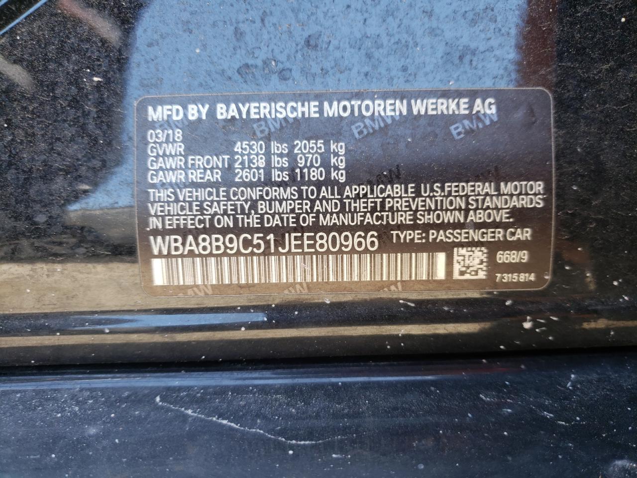 WBA8B9C51JEE80966 2018 BMW 330 I