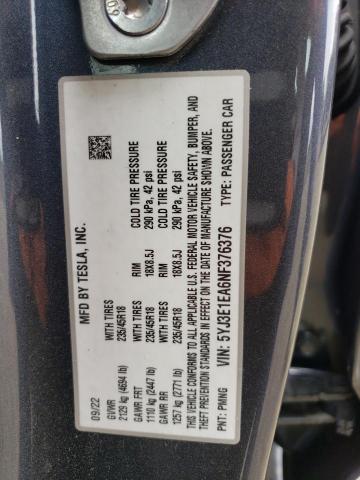 5YJ3E1EA6NF376376 Tesla MODEL 3