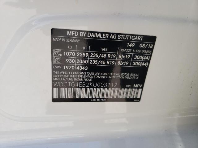 WDCTG4EB2KU003112 Mercedes-Benz GLA 250