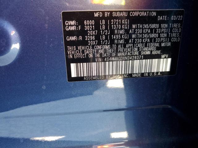 4S4WMAGDXN3429371 Subaru Ascent Onyx Edition
