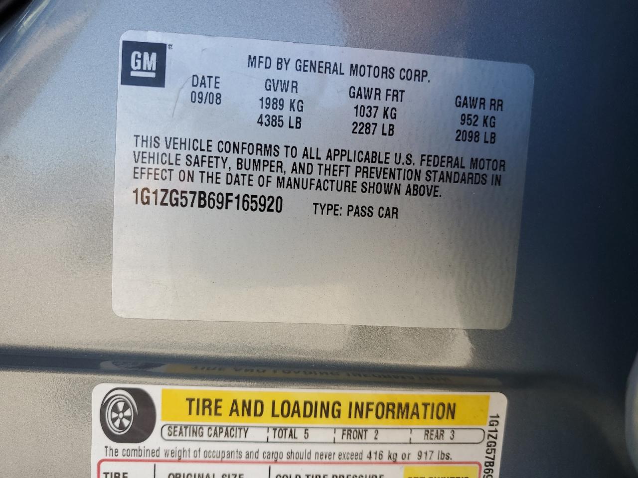 1G1ZG57B69F165920 2009 Chevrolet Malibu Ls