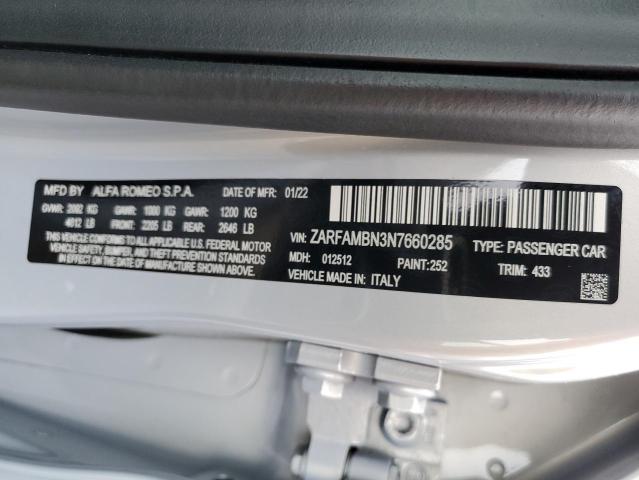 2022 ALFA ROMEO GIULIA SUP ZARFAMBN3N7660285