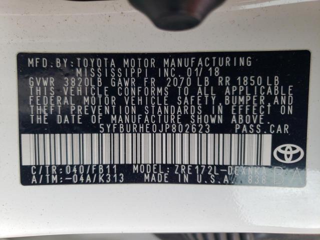 5YFBURHE0JP802623 Toyota COROLLA L