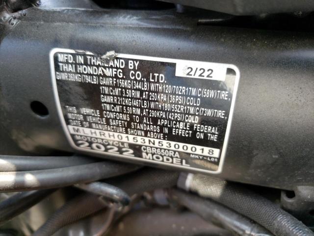 2022 HONDA CBR650 RA MLHRH0153N5300018
