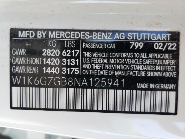 2022 MERCEDES-BENZ S 580 4MAT - W1K6G7GB8NA125941