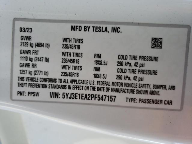5YJ3E1EA2PF547157 Tesla MODEL 3