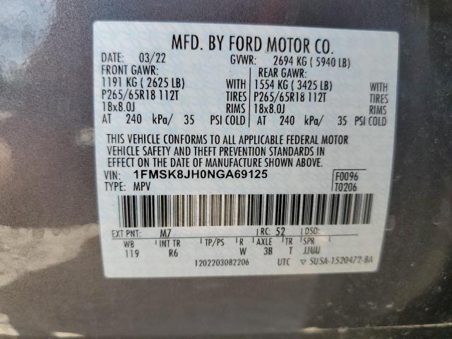 2022 FORD EXPLORER T 1FMSK8JH0NGA69125