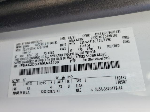 1FBAX2CGXMKA32408 Ford Transit T-350