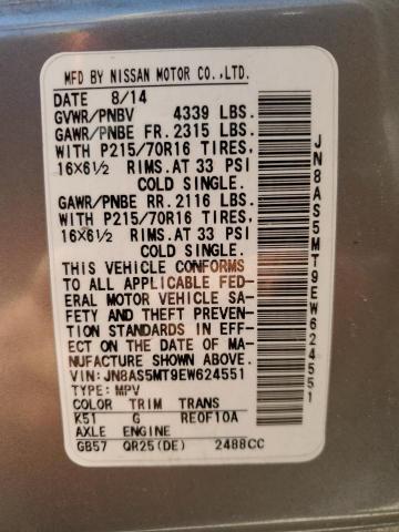 JN8AS5MT9EW624551 Nissan Rogue Select S
