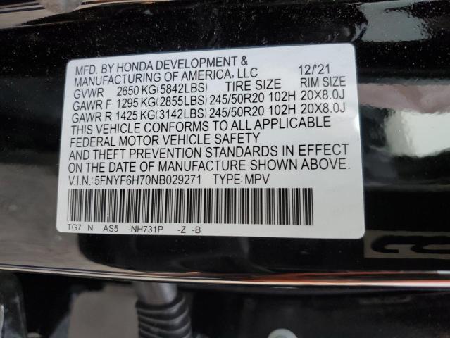 2022 HONDA PILOT BLAC - 5FNYF6H70NB029271