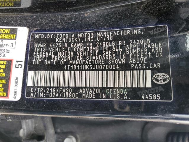 4T1B11HK5JU070004 | 2018 TOYOTA CAMRY