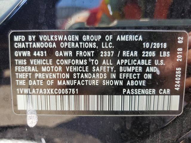 2019 VOLKSWAGEN PASSAT WOL - 1VWLA7A3XKC005751
