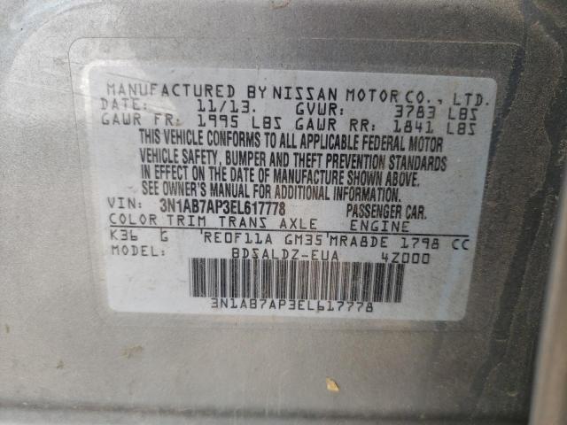 3N1AB7AP3EL617778 Nissan SENTRA S