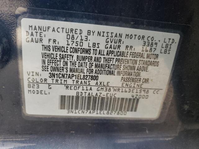 3N1CN7AP1EL827800 Nissan VERSA S