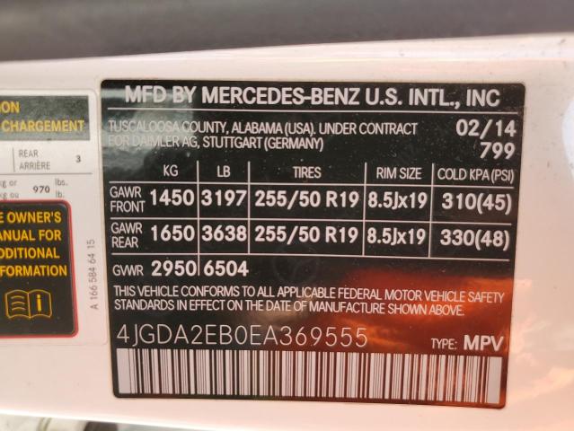 VIN 4JGDA2EB0EA369555 2014 Mercedes-Benz ML-Class, ... no.13