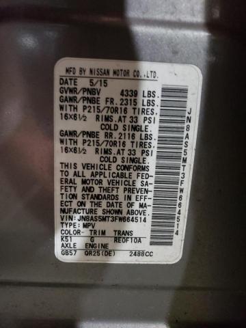 JN8AS5MT3FW664514 Nissan Rogue Select S