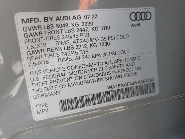 WA18AAF49NA051492 2022 AUDI A4, photo no. 12