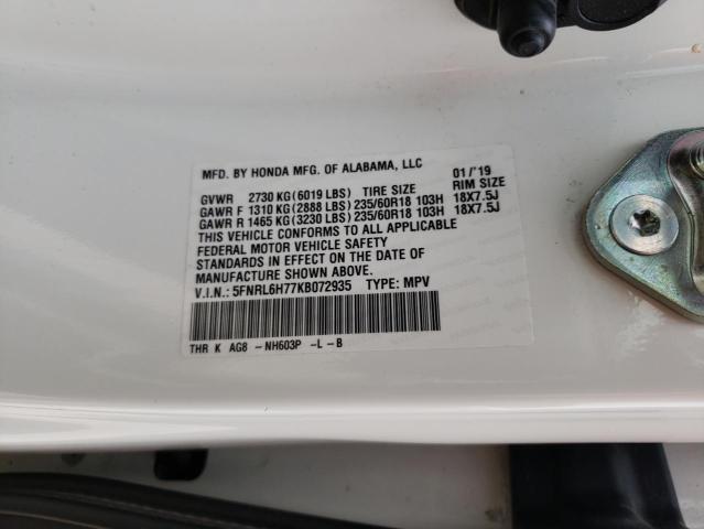 5FNRL6H77KB072935 Honda ODYSSEY EXL