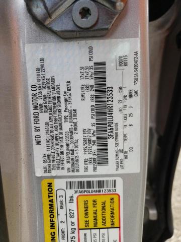 3FA6P0LU4HR123533 Ford Fusion Se Hybrid