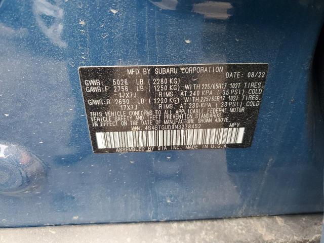 2022 SUBARU OUTBACK WI 4S4BTGUD9N3278452