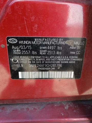 5NPE24AF9GH281786 Hyundai SONATA SE