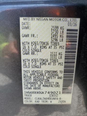 1N6AD0ER0GN749021 Nissan FRONTIER S