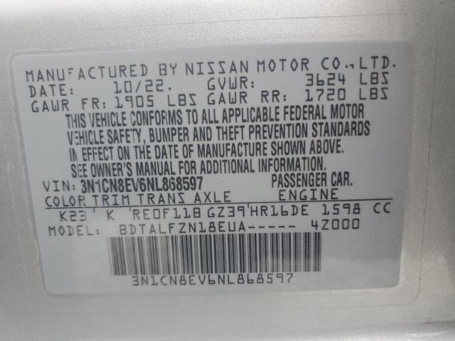 3N1CN8EV6NL868597 Nissan VERSA SV