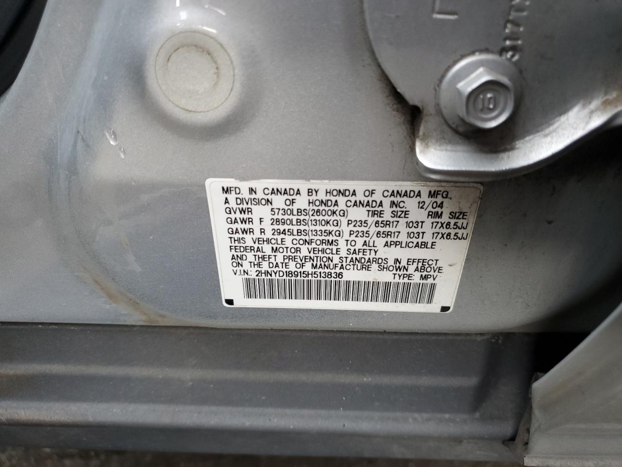 2HNYD18915H513836 2005 Acura Mdx Touring