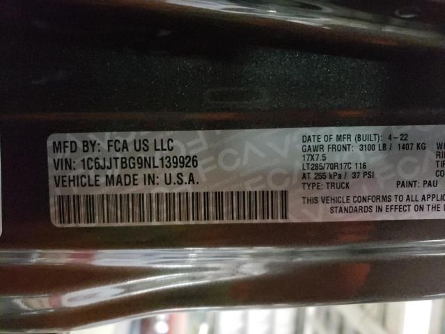1C6JJTBG9NL139926 Jeep Gladiator Rubicon