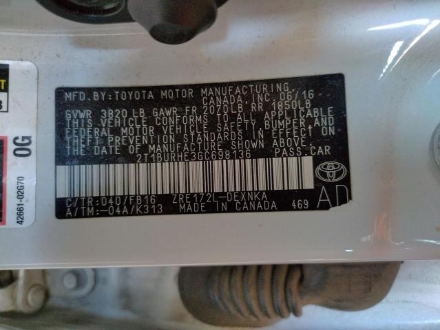 2T1BURHE3GC698136 Toyota COROLLA L
