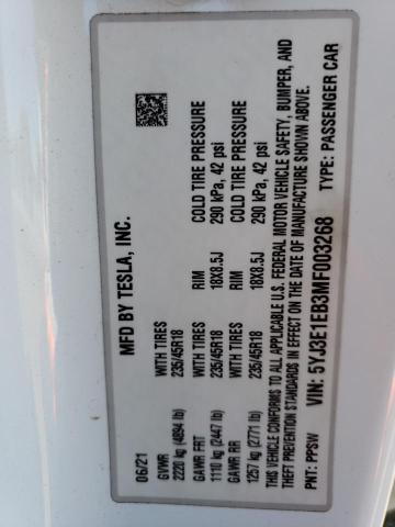 5YJ3E1EB3MF003268 Tesla MODEL 3